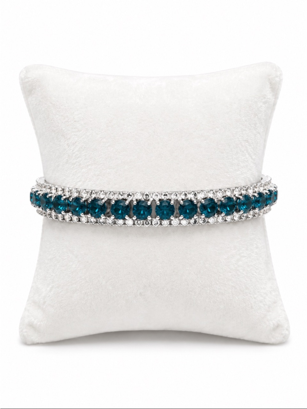 Teal Blue Crystal & Silver-Tone Statement Tennis Bracelet